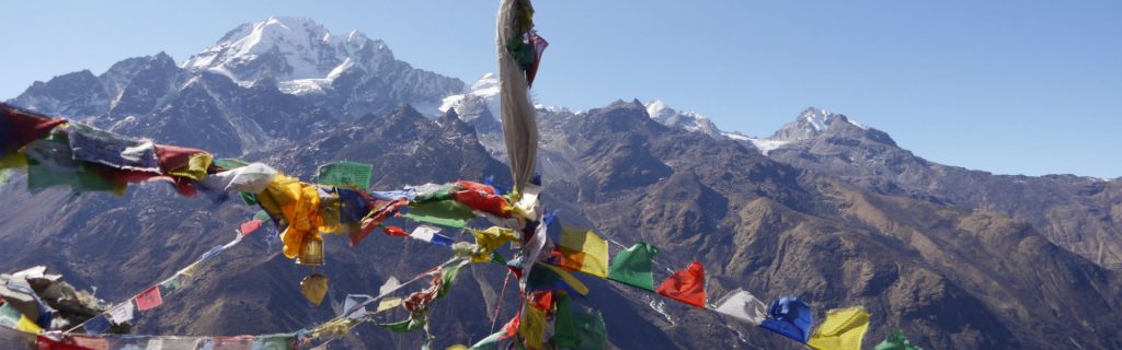 The Langtang Valley Trek in winter -prayer-flags-kyanjin-ri-langtang