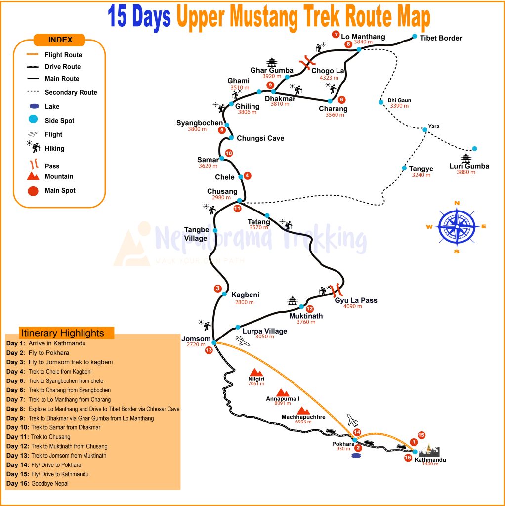 offline upper Mustang trek Route map